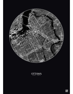Affiche Ottawa – Poster vue satellite 2.5km N&B | Gravura – Fond foncé