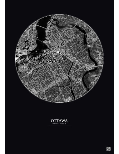 Ottawa Satellite View Poster 2.5km B&W | Gravura – Dark background