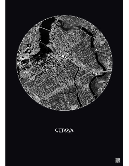 Ottawa Satellite View Poster 2.5km B&W | Gravura – Dark background
