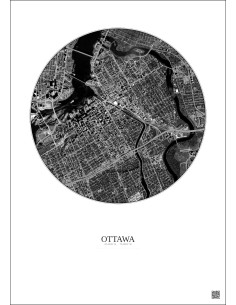 Affiche Ottawa – Poster vue satellite 2.5km N&B | Gravura – Fond clair