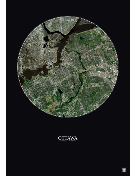 Affiche Ottawa – Poster vue satellite 6km Couleur | Gravura – Fond foncé