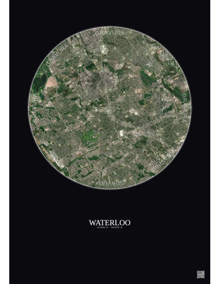 Affiche Waterloo – Poster vue satellite 5km Couleur | Gravura – Fond foncé