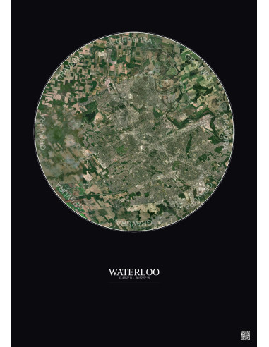 Affiche Waterloo – Poster vue satellite 10km Couleur | Gravura – Fond foncé