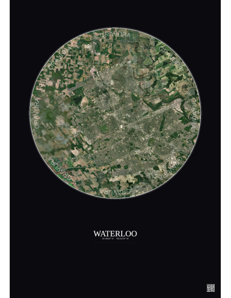 Affiche Waterloo – Poster vue satellite 10km Couleur | Gravura – Fond foncé