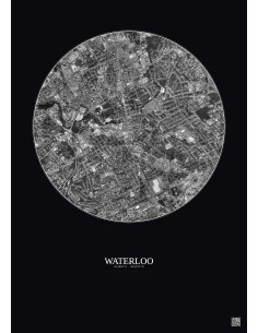 Affiche Waterloo – Poster vue satellite 2.5km N&B | Gravura – Fond foncé