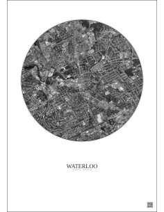Affiche Waterloo – Poster vue satellite 2.5km N&B | Gravura – Fond clair