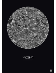 Affiche Waterloo – Poster vue satellite 5km N&B | Gravura – Fond foncé