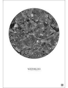 Affiche Waterloo – Poster vue satellite 5km N&B | Gravura – Fond clair