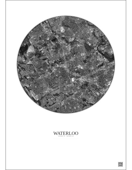 Affiche Waterloo – Poster vue satellite 5km N&B | Gravura – Fond clair