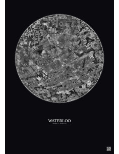 Affiche Waterloo – Poster vue satellite 10km N&B | Gravura – Fond foncé
