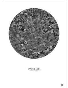 Affiche Waterloo – Poster vue satellite 10km N&B | Gravura – Fond clair
