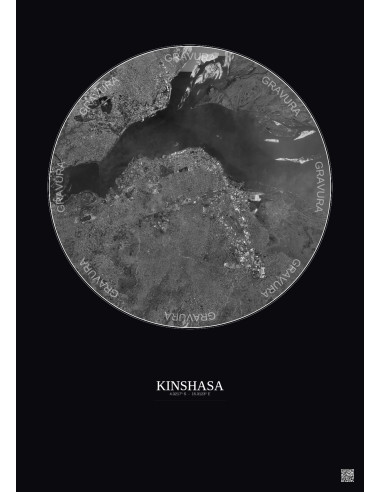 Kinshasa Satellite View Poster 10km B&W | Gravura – Dark background