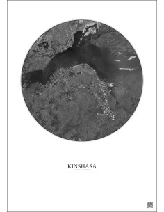 Affiche Kinshasa – Poster vue satellite 10km N&B | Gravura – Fond clair