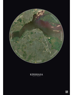 Affiche Kinshasa – Poster vue satellite 10km Couleur | Gravura – Fond foncé