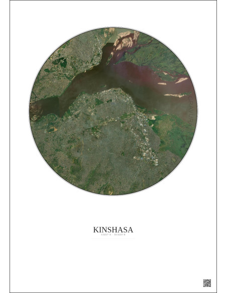 Affiche Kinshasa – Poster vue satellite 10km Couleur | Gravura – Fond clair