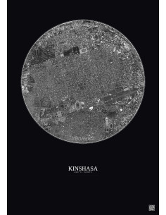 Affiche Kinshasa – Poster vue satellite 2.5km N&B | Gravura – Fond foncé