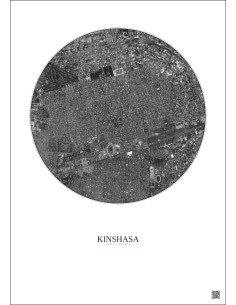 Affiche Kinshasa – Poster vue satellite 2.5km N&B | Gravura – Fond clair