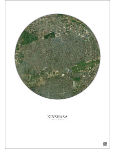 Affiche Kinshasa – Poster vue satellite 2.5km Couleur | Gravura – Fond clair