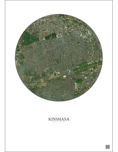 Affiche Kinshasa – Poster vue satellite 2.5km Couleur | Gravura – Fond clair