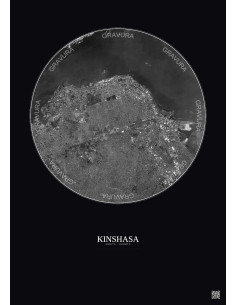 Affiche Kinshasa – Poster vue satellite 6km N&B | Gravura – Fond foncé