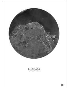 Affiche Kinshasa – Poster vue satellite 6km N&B | Gravura – Fond clair