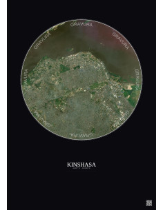 Affiche Kinshasa – Poster vue satellite 6km Couleur | Gravura – Fond foncé