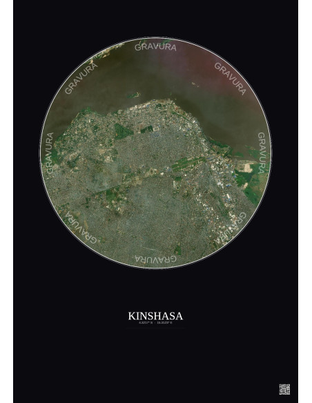 Kinshasa Satellite View Poster 6km Color | Gravura – Dark background