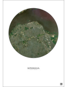 Affiche Kinshasa – Poster vue satellite 6km Couleur | Gravura – Fond clair