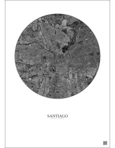 Affiche Santiago – Poster vue satellite 10km N&B | Gravura – Fond clair