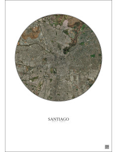 Affiche Santiago – Poster vue satellite 10km Couleur | Gravura – Fond clair