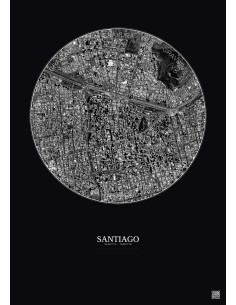 Affiche Santiago – Poster vue satellite 2.5km N&B | Gravura – Fond foncé