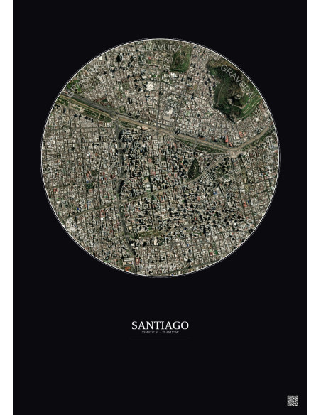 Affiche Santiago – Poster vue satellite 2.5km Couleur | Gravura – Fond foncé
