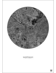 Affiche Santiago – Poster vue satellite 6km N&B | Gravura – Fond clair