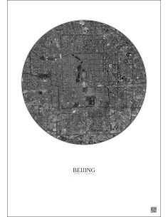 Affiche Beijing – Poster vue satellite 10km N&B | Gravura – Fond clair