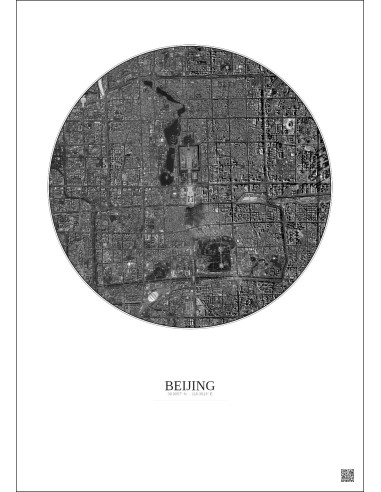 Affiche Beijing – Poster vue satellite 6km N&B | Gravura – Fond clair