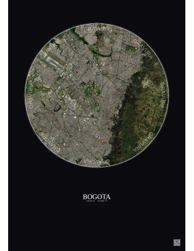 Bogota Satellite View Poster 10km Color | Gravura – Dark background