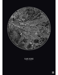 Affiche San Jose – Poster vue satellite 10km N&B | Gravura – Fond foncé