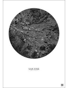 Affiche San Jose – Poster vue satellite 10km N&B | Gravura – Fond clair