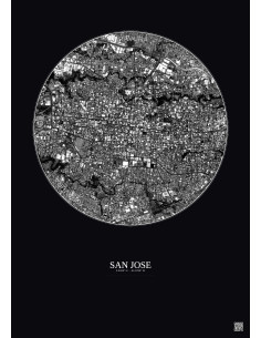 Affiche San Jose – Poster vue satellite 2.5km N&B | Gravura – Fond foncé