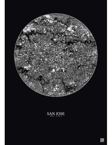 San Jose Satellite View Poster 2.5km B&W | Gravura – Dark background