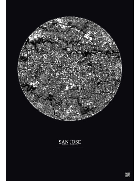 San Jose Satellite View Poster 2.5km B&W | Gravura – Dark background