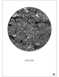 Affiche San Jose – Poster vue satellite 2.5km N&B | Gravura – Fond clair