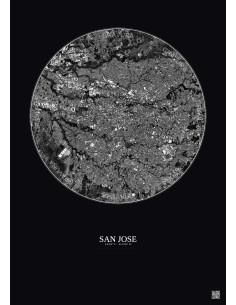 Affiche San Jose – Poster vue satellite 6km N&B | Gravura – Fond foncé