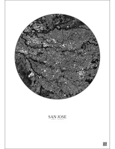 Affiche San Jose – Poster vue satellite 6km N&B | Gravura – Fond clair