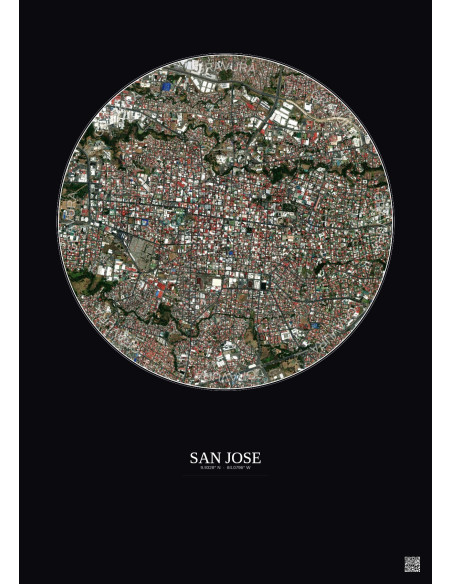 Affiche San Jose – Poster vue satellite 2.5km Couleur | Gravura – Fond foncé