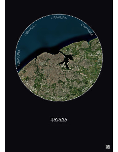 Havana Satellite View Poster 10km Color | Gravura – Dark background