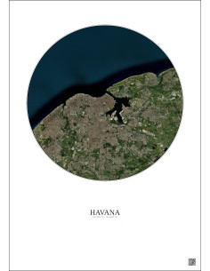 Affiche Havana – Poster vue satellite 10km Couleur | Gravura – Fond clair
