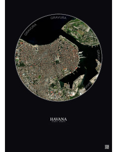 Affiche Havana – Poster vue satellite 2.5km Couleur | Gravura – Fond foncé