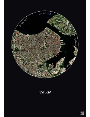 Affiche Havana – Poster vue satellite 2.5km Couleur | Gravura – Fond foncé