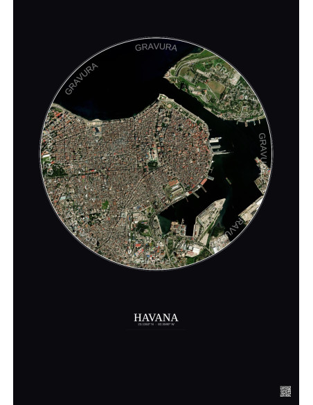 Affiche Havana – Poster vue satellite 2.5km Couleur | Gravura – Fond foncé